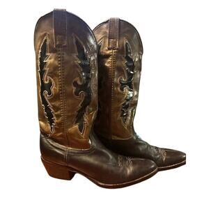 Acme Western Boots Cowboy Riding two toned with cutouts in black brown Men's 8 D